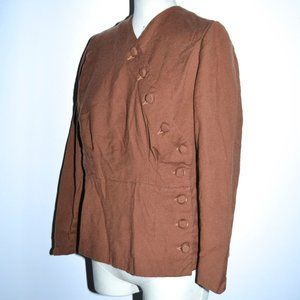 Vintage 1940s Brown Youth-E-Fect Wool Frock Blouse Womens US Small-Medium